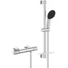Image de Ensemble De Douche Avec Mitigeur Thermostatique, Pommeau 3 Jets, Barre 60Cm Et Flexible - Grohe 34791001 - Economie D'Eau - Chromé