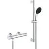 Image de Ensemble De Douche Avec Mitigeur Thermostatique, Pommeau 1 Jet, Barre 60Cm Et Flexible - Grohe 34597001 - Economie D'Eau - Chromé