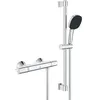 Image de Ensemble De Douche Avec Mitigeur Thermostatique, Pommeau 3 Jets, Barre 60Cm Et Flexible - Grohe 34237003 - Economie D'Eau - Chromé