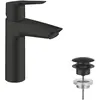Image de Grohe, Robinetterie de salle de bains, Start QuickFix Mélangeur pour lavabo, M-Size, Push-Open, eau froide en position médiane, noir mat