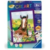 Image de CreArt Kids 18x24cm Cheval et chatons, Kit de peinture par numéros Numéro d'Art, Des 7 ans, 25840, Ravensburger