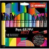 Image de Feutres de dessin - Stabilo - Pen 68 Max - Pointe large - 12 couleurs - Gamme Arty