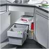 Image de Hailo Collecteur de déchets Rondo 3645121 Collecteur de déchets d'angle 2x pour armoire basse d'angle, Poubelle, Gris