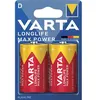 Image de Blister de 2 piles LONGLIFE Max Power LR20 D 1,5V - VARTA - 4714110401