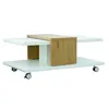 Image de Table basse à roulettes bois blanc et chêne clair Toji 110 cm