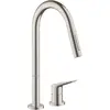 Image de hansgrohe, Robinetterie de cuisine, Mitigeur d'évier 2 trous AXOR CITTE DN 15 avec douchette extractible Stain steel optic
