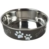 Image de Gamelle en inox Karlie à motifs de pattes, noir pour chien - 1,5 L, diamètre 21 cm