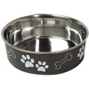 Image de Gamelle en inox Karlie à motifs de pattes, noir pour chien - 2,2 L, 23 cm
