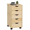 Image de Caisson de bureau LAGOS meuble de rangement sur roulettes avec 5 tiroirs, en pin massif finition vernis naturel