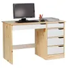 Image de Bureau HUGO avec rangement 5 tiroirs style scandinave en pin massif vernis naturel et lasuré blanc