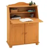 Image de Bureau secrétaire DAVID avec abattant rangement plusieurs étagères 2 portes plan de travail rabattable, en pin massif teinté et ciré
