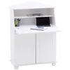 Image de Bureau secrétaire DAVID avec abattant rangement plusieurs étagères 2 portes et plan de travail rabattable en pin massif lasuré blanc