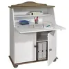 Image de Bureau secrétaire DAVID avec abattant rangement plusieurs étagères 2 portes plan de travail rabattable, en pin massif taupe et blanc