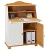 Image de Bureau secrétaire DAVID avec abattant rangement plusieurs étagères 2 portes plan de travail rabattable, en pin massif blanc et brun