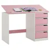 Image de Bureau enfant écolier junior EMMA pupitre inclinable avec 4 tiroirs en pin massif, lasuré blanc et rose