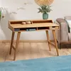 Image de Bureau secrétaire LUNA avec niches 110 x 84 x 54 cm, En bois de pin massif, Rangement élégant et compact, Petit bureau, Brun