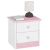 Image de Table de chevet RONDO avec 2 tiroirs, table de nuit en pin massif, chevet en bois lasuré blanc et rose