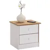 Image de Table de chevet RONDO avec 2 tiroirs, table de nuit en pin massif, chevet en bois lasuré blanc et brun