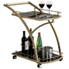 Image de Chariot de service EVO chariot à thé et boisson desserte de cuisine à roulettes en métal doré 2 plateaux en verre trempé noir