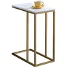 Image de Bout de canapé DEBORA en métal doré et plateau rectangulaire en MDF décor blanc, table d'appoint table à café table basse de salon