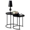 Image de Lot de 2 tables d'appoint LEYRE tables basses gigognes, tables à café design industriel, plateau rond en verre et cadre métal