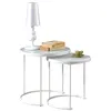 Image de Lot de 2 tables d'appoint LEYRE tables basses gigognes, tables à café design industriel, plateau rond en verre et cadre métal