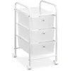 Image de Caisson sur roulettes GINA chariot avec 3 tiroirs en plastique blanc transparent et 1 étagère, rangement salle de bain métal blanc