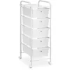 Image de Caisson sur roulettes GINA chariot avec 5 tiroirs en plastique blanc transparent et 1 étagère, rangement salle de bain métal blanc