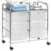 Image de Caisson sur roulettes GINA chariot avec 6 tiroirs en plastique blanc transparent et 1 étagère, rangement salle de bain