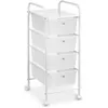 Image de Caisson sur roulettes GINA chariot avec 4 tiroirs en plastique blanc transparent et 1 étagère, rangement salle de bain métal blanc