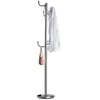 Image de Porte-manteaux MILA portant pour vêtements sur pied socle rond et 8 crochets dont 3 à mi-hauteur, meuble d'entrée en métal chromé