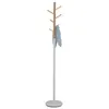 Image de Porte-manteaux ENRICO portant à vêtements sur pied en forme d'arbre avec 6 crochets, en métal laqué blanc et bois