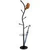 Image de Porte-manteaux TRIANA portant à vêtements sur pied en forme d'arbre avec 6 crochets et un porte parapluie, métal laqué noir et bois