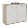 Image de Buffet salle à manger ELODIE L 89 cm coloris chêne sonoma et blanc avec 4 tiroirs et 2 portes, bahut bas