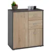 Image de Buffet salle à manger REMY L 60 cm coloris gris et sonoma avec 2 portes et 2 tiroirs bahut bas meuble de rangement