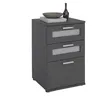 Image de Table de chevet JESSY, table de nuit hauteur 60 cm avec 3 tiroirs 2 inserts vitrés, pour lit boxspring, en mélaminé gris mat