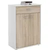 Image de Buffet CALAIS, commode meuble de rangement avec 1 tiroir et 2 portes, en mélaminé blanc mat et décor chêne sonoma