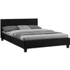 Image de Lit double MATHIEU, 140 x 190 cm, capitonné avec sommier, revêtement en tissu noir