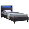 Image de Lit LED simple LUCENO 90x190 cm, avec sommier, revêtement synthétique noir