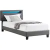 Image de Lit LED simple EVAN 90x190 cm, avec sommier, revêtement en synthétique gris