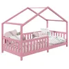 Image de Lit cabane GENERIQUE 90x190 en bois massif barriere - sans sommier rose