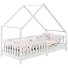 Image de Lit cabane asymétrique CORA 90 x 200 cm en pin massif lasuré blanc