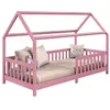 Image de Lit cabane NINA 90 x 190 cm, en pin massif lasuré rose