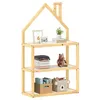 Image de Étagère enfant LENISE en pin massif, meuble rangement chambre enfant en forme de maison en bois lasuré blanc/naturel
