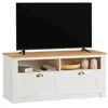 Image de Meuble TV BOLTON 2 tiroirs et 2 niches, en pin massif blanc et brun