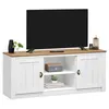Image de Meuble TV BOLTON L 138 cm en bois massif - Blanc et brun