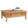 Image de Table basse de salon TEQUILA plateau rectangulaire en bois style mexicain avec 1 grand tiroir, en pin massif teinté et ciré