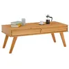 Image de Table basse JONA style scandinave table de salon rectangulaire avec 2 tiroirs, en pin massif lasuré brun