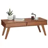 Image de Table basse JONA style scandinave table de salon rectangulaire avec 2 tiroirs, en pin massif lasuré brun foncé