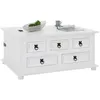 Image de Table basse de salon TEQUILA coffre malle de rangement rectangulaire en bois style mexicain avec 5 tiroirs pin massif lasuré blanc